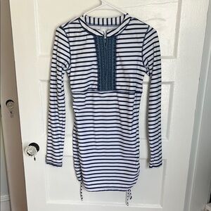 Cabana life Striped Navy and White Swim Coverup Small